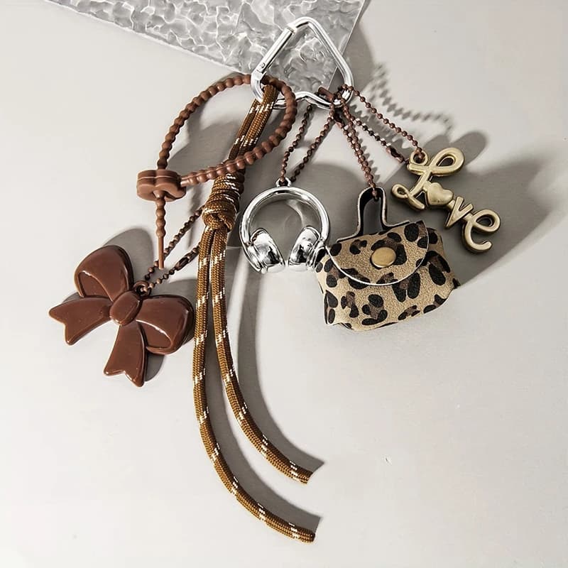 Maillard Style Mini PU Leather Bag Keychain Retro Heart Shape Pendant Bag Charm Woven Rope Hanging Piece Accessories