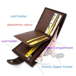 Men's Business Wallet High Quality PU Leather Credit Card Holder Case Male Short Zipper Coin Pocket Purse Money Bag with Hasp