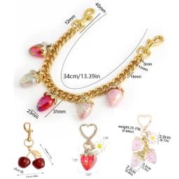 Cute Strawberry Keychain,cherry Bag Charms,Heart Flower Key chains Accessories Decor for Girls Purse Gifts Bag Pendant