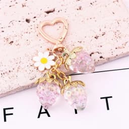 Cute Strawberry Keychain,cherry Bag Charms,Heart Flower Key chains Accessories Decor for Girls Purse Gifts Bag Pendant