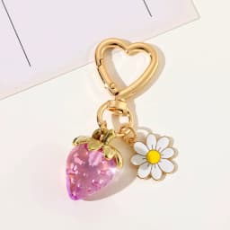 Cute Strawberry Keychain,cherry Bag Charms,Heart Flower Key chains Accessories Decor for Girls Purse Gifts Bag Pendant