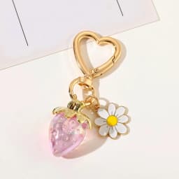 Cute Strawberry Keychain,cherry Bag Charms,Heart Flower Key chains Accessories Decor for Girls Purse Gifts Bag Pendant