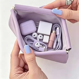 Automatic Closed Purse Bag Mini PU Separate Earphone Charging Cable Storage Bag Portable Zero Wallet Coin Lipstick Storage Bag