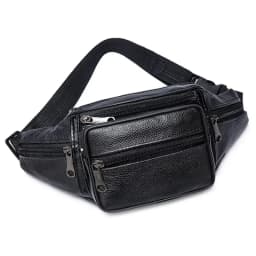 Men's Top-Grain Cowhide Genuine Leather Fanny Pack Multi-Pocket Casual Crossbody Waist Bag for Outdoor Travel And Daily Use