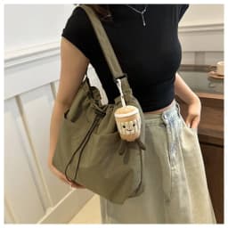 Fashion Travel Casual Nylon Tote Bag Drawstring Shoulder Bag Large Capacity Waterproof Crossbody Bucket Bag Women