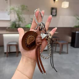 Lucky Cowboy Hat Keychain Pendant Handmade Braided Rope Faux Leather Charm Good Fortune Blessing Decor For Car Keys Bag Purse