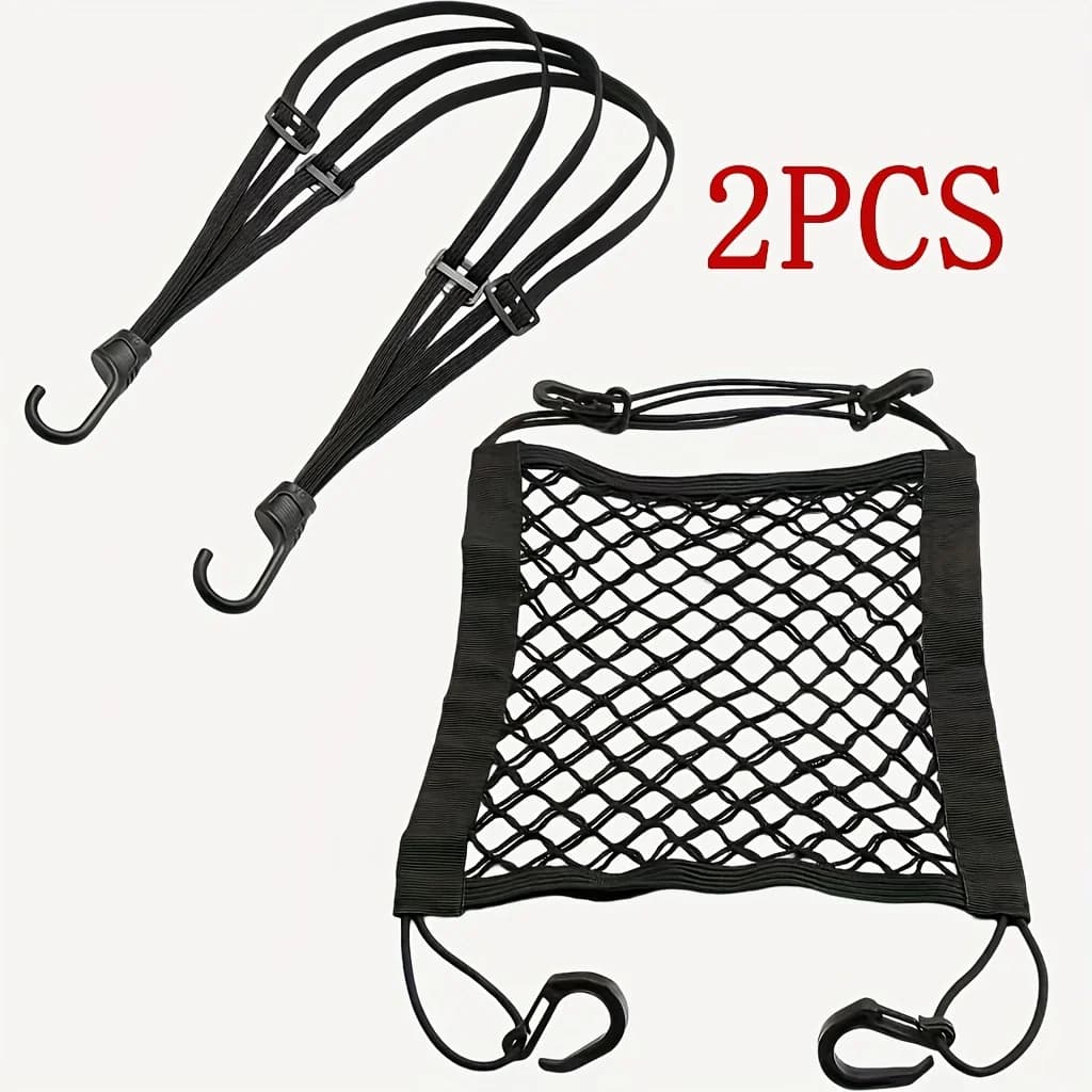 2Pcs/Set Travel and Cycling New Energy Binding Straps, Fixed Net, Elastic Motorcycle and Bicycle Hook Rope/Helmet Net Strap, Elastic Strap, Black Mesh Luggage Organizer, Secure Storage