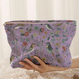 1pc, Branch Bird Pattern Corduroy Zipper Makeup Bag, Lightweight and Multifunctional Cosmetic Storage Bag