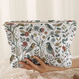 1pc, Branch Bird Pattern Corduroy Zipper Makeup Bag, Lightweight and Multifunctional Cosmetic Storage Bag