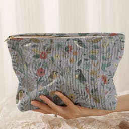 1pc, Branch Bird Pattern Corduroy Zipper Makeup Bag, Lightweight and Multifunctional Cosmetic Storage Bag