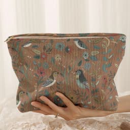 1pc, Branch Bird Pattern Corduroy Zipper Makeup Bag, Lightweight and Multifunctional Cosmetic Storage Bag