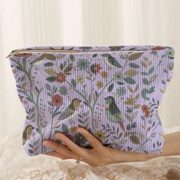 1pc, Branch Bird Pattern Corduroy Zipper Makeup Bag, Lightweight and Multifunctional Cosmetic Storage Bag