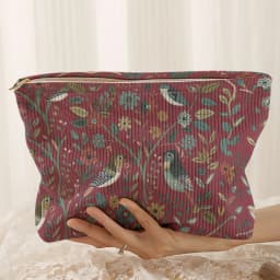 1pc, Branch Bird Pattern Corduroy Zipper Makeup Bag, Lightweight and Multifunctional Cosmetic Storage Bag