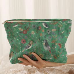 1pc, Branch Bird Pattern Corduroy Zipper Makeup Bag, Lightweight and Multifunctional Cosmetic Storage Bag