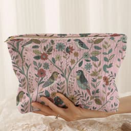 1pc, Branch Bird Pattern Corduroy Zipper Makeup Bag, Lightweight and Multifunctional Cosmetic Storage Bag