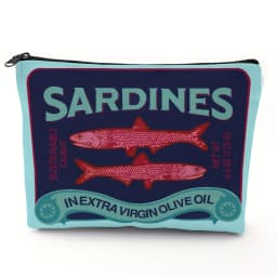 Lightweight & Durable Unisex Makeup Bag – Vintage Sardines Olive Oil Design