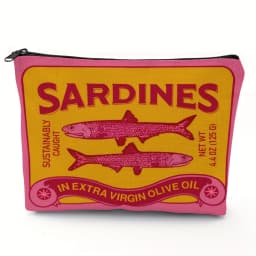Lightweight & Durable Unisex Makeup Bag – Vintage Sardines Olive Oil Design
