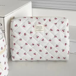 Wholesale Cherry Tote Women Makeup Bag Portable Cute Ladies Cosmetic Toiletry Storage Pouch Handbag Cotton Quilted Zipper Bag
