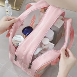 Large Capacity Transparent Dry Wet Separation Double-Layer Wash Bag Frosted PU Travel Portable Handheld Bath Storage Bag GF32