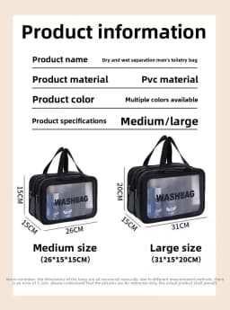 Large Capacity Transparent Dry Wet Separation Double-Layer Wash Bag Frosted PU Travel Portable Handheld Bath Storage Bag GF32