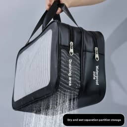 Large Capacity Transparent Dry Wet Separation Double-Layer Wash Bag Frosted PU Travel Portable Handheld Bath Storage Bag GF32