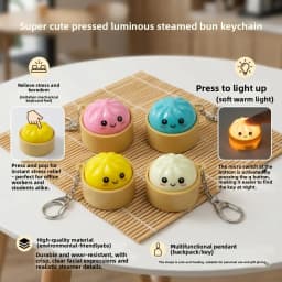 Cute Dumpling Light Up Keychain Kawaii Squishy Bao Night Light Soft Silicone Stress Relief Backpack Charm for Teens Gift Decor