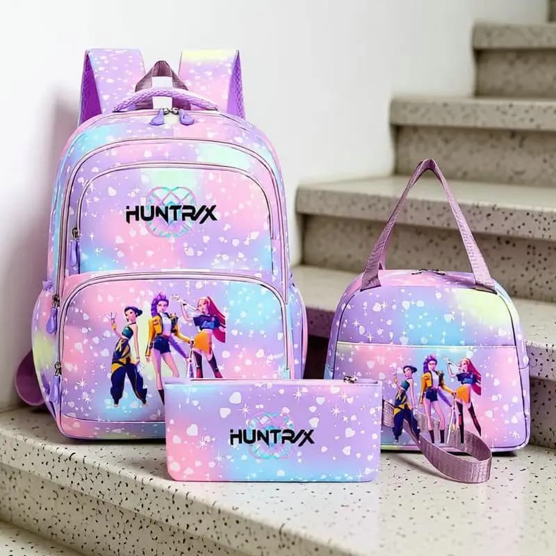 3pcs KPop Demon Hunters Backpack Cartoon Schoolbag Teens Student Bag Cartoon Laptop Book Bag Travel Mochilas Travel Bag