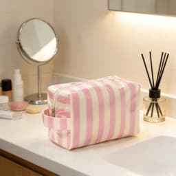 Stylish Pink Strip Makeup Bag Portable Travel Large Capacity Lipstick Storage Bag Handbag Cosmetic Bag Toiletry Bags Girls Gifts