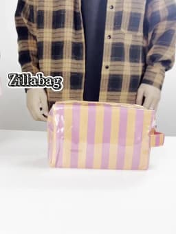 Stylish Pink Strip Makeup Bag Portable Travel Large Capacity Lipstick Storage Bag Handbag Cosmetic Bag Toiletry Bags Girls Gifts