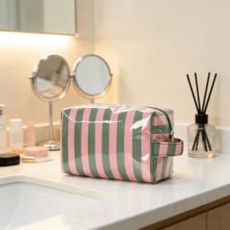 Stylish Pink Strip Makeup Bag Portable Travel Large Capacity Lipstick Storage Bag Handbag Cosmetic Bag Toiletry Bags Girls Gifts
