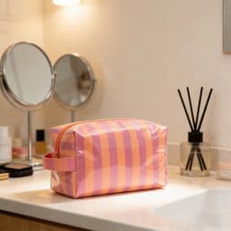 Stylish Pink Strip Makeup Bag Portable Travel Large Capacity Lipstick Storage Bag Handbag Cosmetic Bag Toiletry Bags Girls Gifts