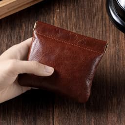3 Size Options Genuine Leather Squeeze Coin Purse, Automatic Closing Jewelry Pouch, Multi-Size Mini Storage Bag for Small Items