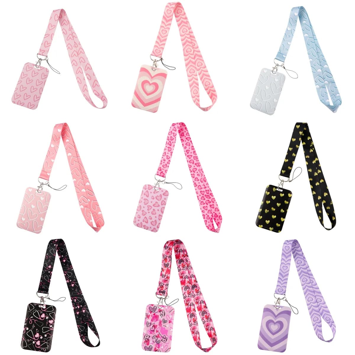 Colorful Heart ID Badge Holder Lanyards Minimalist Style Door Card Case Hanging Rope Neck Strap Keychain Business Card Gift