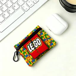 Cool L-LEGOs Cartoon Lightweight Oxford Fabric Coin Purse With Black Carabiner Hook Card Holder Earphone Storage Pouch