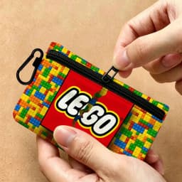 Cool L-LEGOs Cartoon Lightweight Oxford Fabric Coin Purse With Black Carabiner Hook Card Holder Earphone Storage Pouch