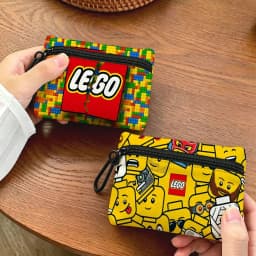 Cool L-LEGOs Cartoon Lightweight Oxford Fabric Coin Purse With Black Carabiner Hook Card Holder Earphone Storage Pouch