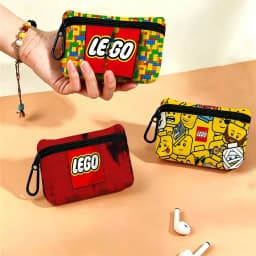 Cool L-LEGOs Cartoon Lightweight Oxford Fabric Coin Purse With Black Carabiner Hook Card Holder Earphone Storage Pouch