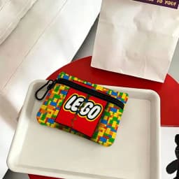 Cool L-LEGOs Cartoon Lightweight Oxford Fabric Coin Purse With Black Carabiner Hook Card Holder Earphone Storage Pouch