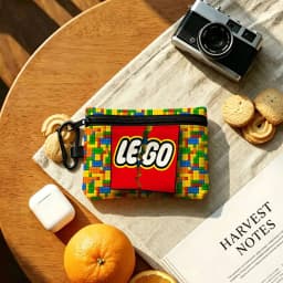 Cool L-LEGOs Cartoon Lightweight Oxford Fabric Coin Purse With Black Carabiner Hook Card Holder Earphone Storage Pouch