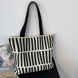 Canvas Striped Large-Capacity Shoulder Bag, Lightweight with Multiple Compartments, Zippered Closure, Can Be Used as a Laptop Bag, Shopping Bag, Travel Bag, Multifunctional and Casual
