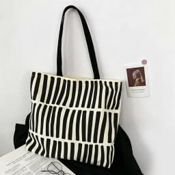 Canvas Striped Large-Capacity Shoulder Bag, Lightweight with Multiple Compartments, Zippered Closure, Can Be Used as a Laptop Bag, Shopping Bag, Travel Bag, Multifunctional and Casual