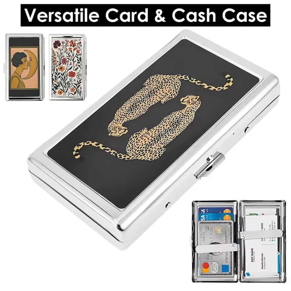 Vintage-Style Vintage Card Case Art Deco Design Metal Material Metal Case Easy Snap Multifunction Cash Case Business Card Holder
