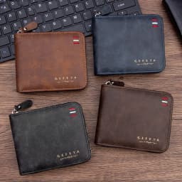 Men's Vintage Short Wallet - Trifold Zipper Coin Purse, Casual Buckle Waist Chain Money Bag, Zero Wallet for Students & Dad Gift