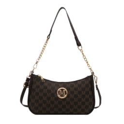 Vintage Style Handbag Crossbody Bag, Gold Letter 'M' Design Pu Leather Shoulder Messenger Bag, Synthetic Leather Tote Bag, Purse