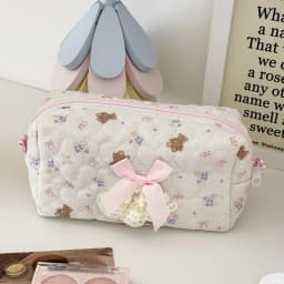 Pink Rose Sweetheart Cosmetic Storage Bag Aesthetic Cute Lace Trim Makeup Pouch Large Capacity Vintage Cosmetic Organizer Bags