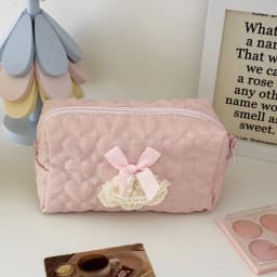Pink Rose Sweetheart Cosmetic Storage Bag Aesthetic Cute Lace Trim Makeup Pouch Large Capacity Vintage Cosmetic Organizer Bags