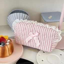 Pink Rose Sweetheart Cosmetic Storage Bag Aesthetic Cute Lace Trim Makeup Pouch Large Capacity Vintage Cosmetic Organizer Bags