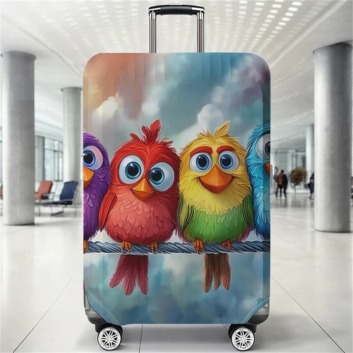 Rainbow Bird Pattern Luggage Protection Cover, Suitable for 18-32 Inch Luggage Covers, Handle Gloves, Travel Accessories
