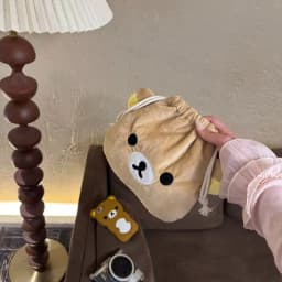 Cute Cartoon Bear Drawstring Bag Large Capacity Cosmetic Pouch Portable Storage Case for USB Cable Jewelry Makeup Brushes