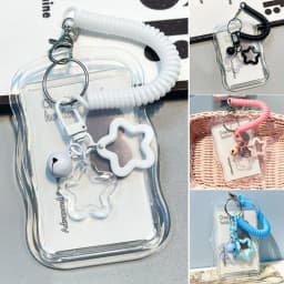 Soft Silicone Kpop Photocard Holder With Star Keychain Sliding Cover ID Cards Protective Case Spring Rope